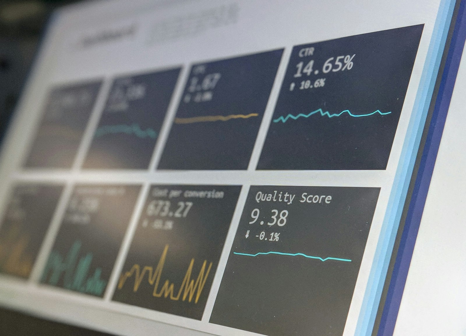 Business intelligence dashboard with KPI tiles and trend charts
